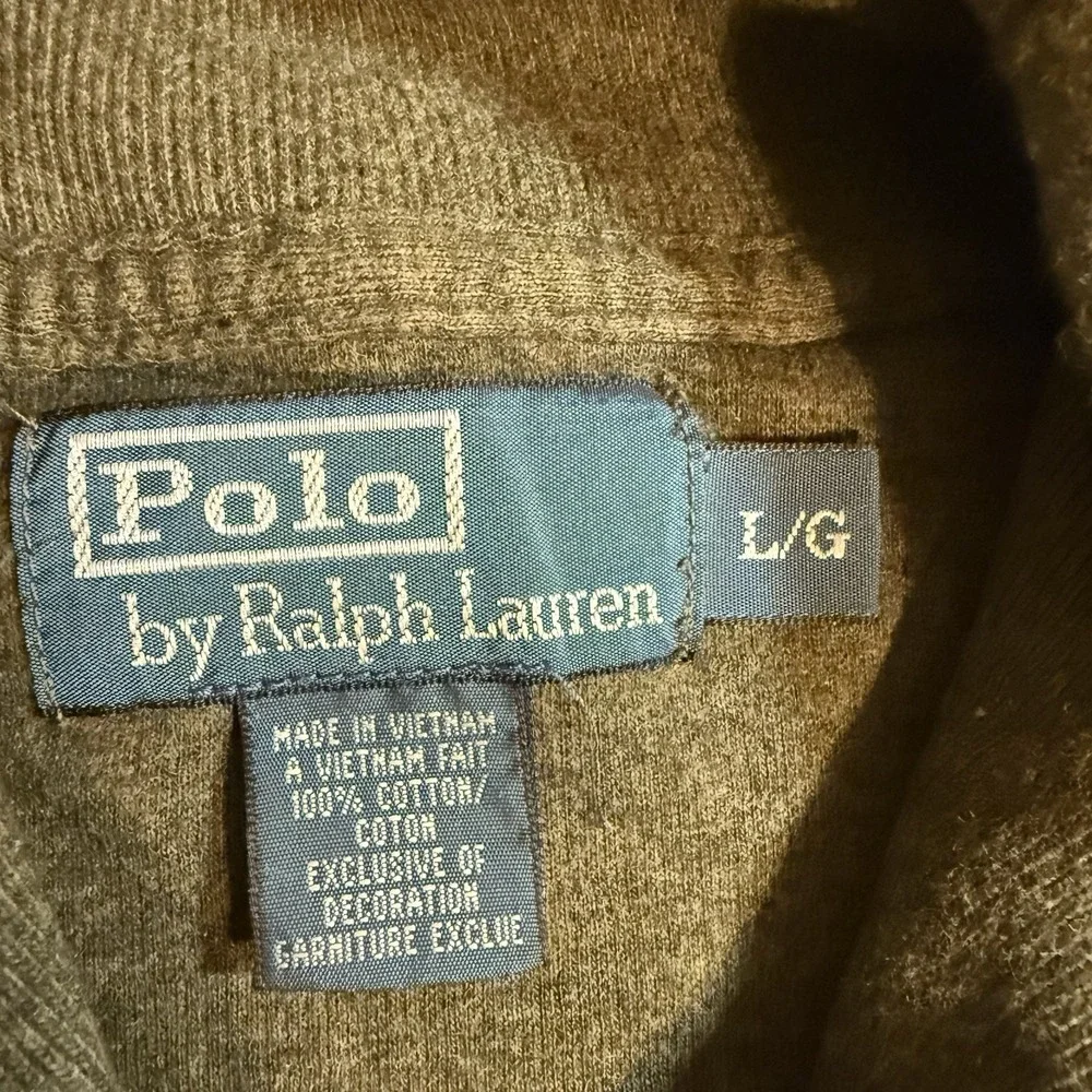 Polo Ralph Lauren Mens L‎ Olive Green Cotton Mock Neck Sweater Blue Pony